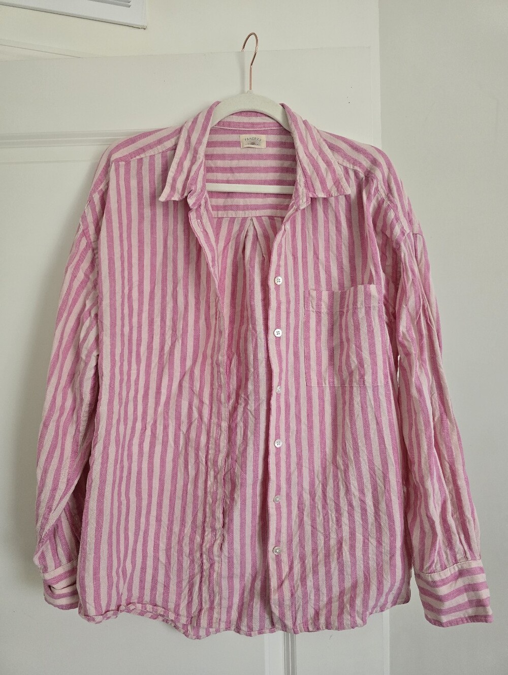 Faherty Pink & White Vertical Stripe Button-Down Shirt